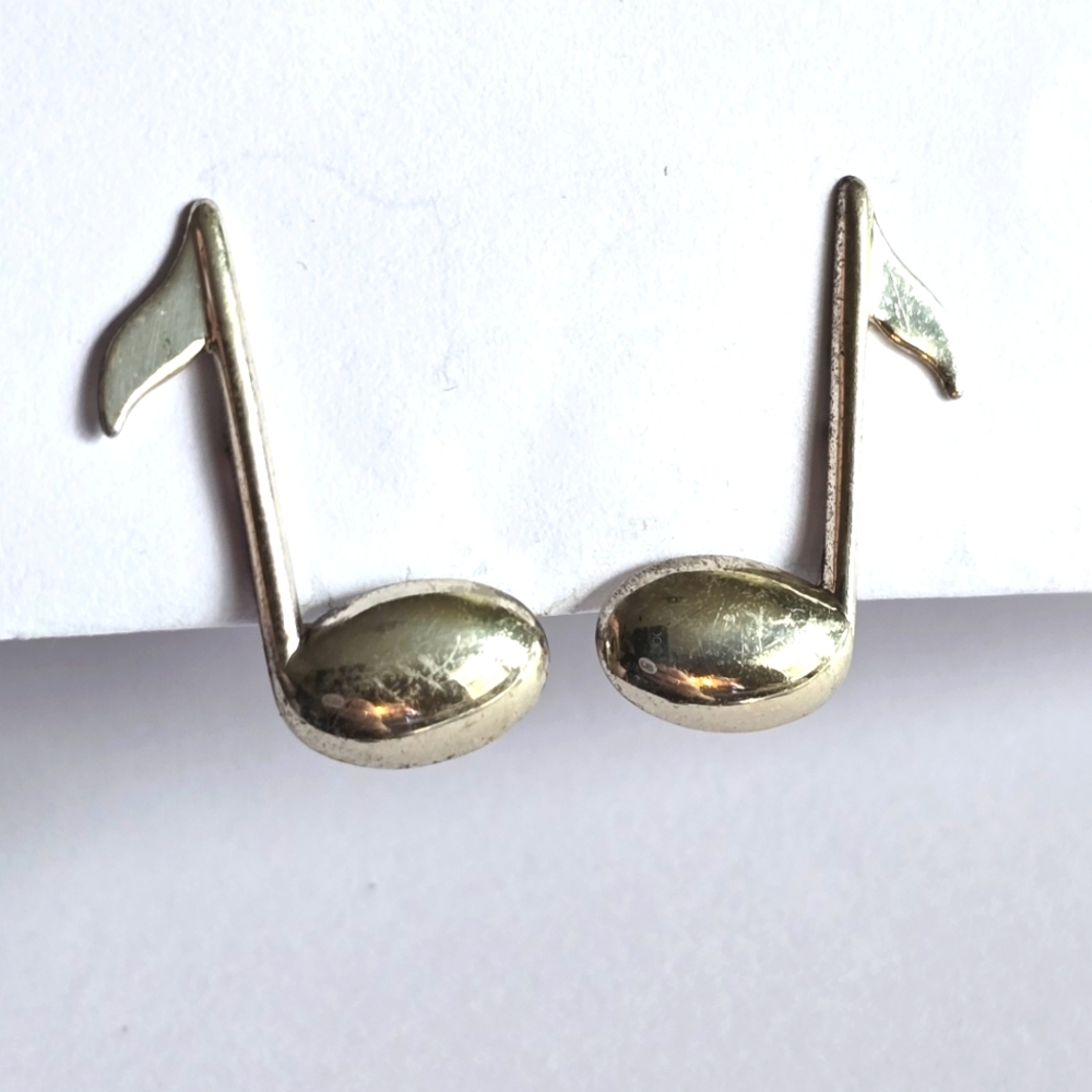 Vintage music note earrings Sterling Silver screwback 925 Beau musical